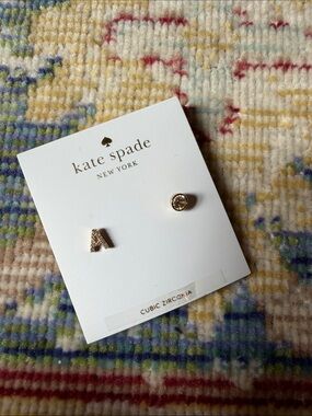 kate spade Gold Letter A and Gold CZ Stud Earrings